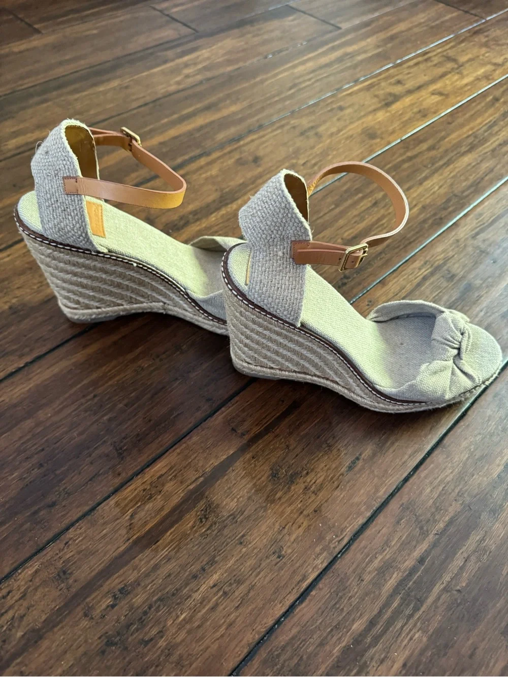 Tory Burch Neutral Beige Knotted Espadrille Wedge Sandals